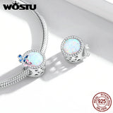 925 Silver Opal Charm Colorful Bead Pendant