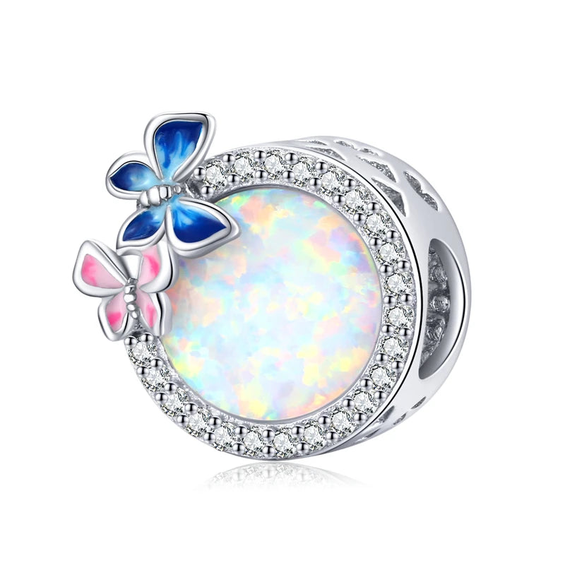 925 Silver Opal Charm Colorful Bead Pendant
