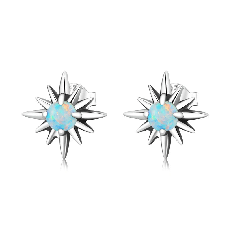 925 Silver Opal Star Zircon Stud Earrings for Women