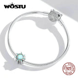 925 Sterling Silver Opal Sun Charm Bead for Bracelet DIY Jewelry