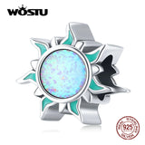 925 Sterling Silver Opal Sun Charm Bead for Bracelet DIY Jewelry