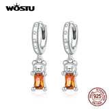 925 Silver Orange Bear Earrings with Zircon for Women
