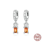 925 Silver Orange Bear Earrings with Zircon for Women