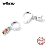 925 Silver Orange Bear Earrings with Zircon for Women