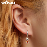 925 Silver Red CZ Hoop Earrings Bear Ear Buckles Girl Lovely Party Jewelry Gift