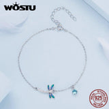 925 Silver Dragonfly Charm Bracelet Women Zircon Birthday Jewelry