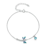 925 Silver Dragonfly Charm Bracelet Women Zircon Birthday Jewelry