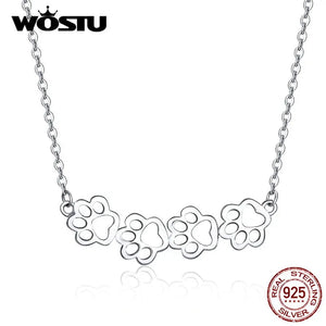 925 Silver Paw Tail Dog Footprint Necklace Women Wedding Jewelry