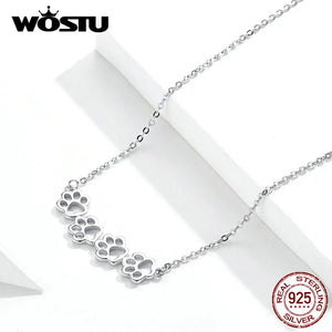 925 Silver Paw Tail Dog Footprint Necklace Women Wedding Jewelry