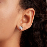 925 Silver Paw Dog Footprint Heart Stud Earrings Zircon Lovely Small Earrings
