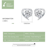 925 Silver Paw Dog Footprint Heart Stud Earrings Zircon Lovely Small Earrings