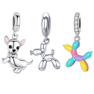 925 Silver Balloon Dog Charm Pendant for Women