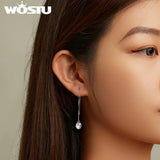 925 Silver Pink Clear CZ Tassel Earrings Drop Dangle Ear Stud for Women