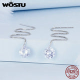 925 Silver Pink Clear CZ Tassel Earrings Drop Dangle Ear Stud for Women