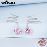 925 Silver Pink Clear CZ Tassel Earrings Drop Dangle Ear Stud for Women