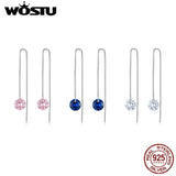 925 Silver Pink Clear CZ Tassel Earrings Drop Dangle Ear Stud for Women