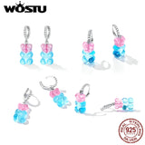 925 Silver Pink Candy Bear Stud Earrings For Women Party Gift