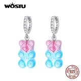 925 Silver Pink Candy Bear Stud Earrings For Women Party Gift