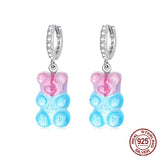 925 Silver Pink Candy Bear Stud Earrings For Women Party Gift