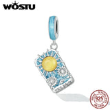 925 Silver Pink Tarot Cards Charms Pendant Sun Beads For Women Fit Bracelet