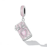 925 Silver Pink Tarot Cards Charms Pendant Sun Beads For Women Fit Bracelet
