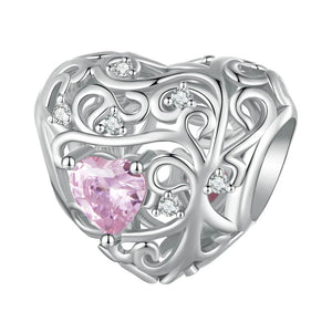 925 Silver Pink Crystal Heart Charms Bead Pendant for DIY Bracelet Necklace