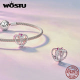 925 Silver Pink Crystal Heart Charms Bead Pendant for DIY Bracelet Necklace