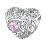 925 Silver Pink Crystal Heart Charms Bead Pendant for DIY Bracelet Necklace