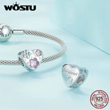925 Silver Pink Crystal Heart Charms Bead Pendant for DIY Bracelet Necklace