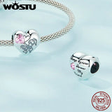 925 Silver Pink Crystal Love Sister Heart Beads for Bracelet Necklace