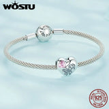 925 Silver Pink Crystal Love Sister Heart Beads for Bracelet Necklace