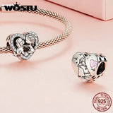 925 Silver Pink Crystal Heart & Pet Paw Charm Bead Bracelet Necklace
