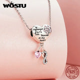 925 Silver Pink Crystal Heart & Pet Paw Charm Bead Bracelet Necklace