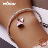925 Silver Pink Dress Princess Charm Pendant for Women
