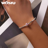 925 Silver Pink Flower Butterfly Charm Bead Pendant for Women