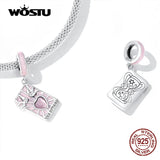 925 Silver Pink Heart Tarot Cards Charm Pendant for DIY Bracelet Necklace