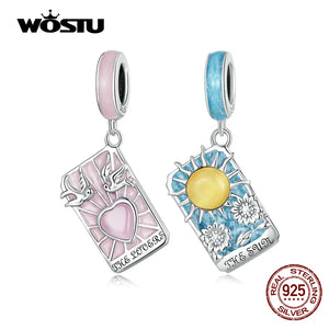 925 Silver Pink Heart Tarot Cards Charm Pendant for DIY Bracelet Necklace