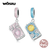 925 Silver Pink Heart Tarot Cards Charm Pendant for DIY Bracelet Necklace
