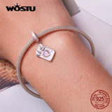 925 Silver Pink Heart Tarot Cards Charm Pendant for DIY Bracelet Necklace