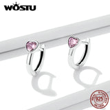 925 Silver Pink Heart Stud Earrings Ear Buckles Heart-Shaped Earrings For Women