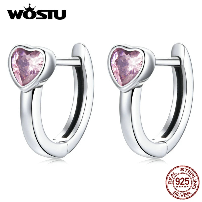 925 Silver Pink Heart Stud Earrings Ear Buckles Heart-Shaped Earrings For Women