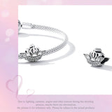 925 Sterling Silver Pink Love Heart Charms Pendants Princess Crown Beads