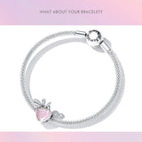 925 Sterling Silver Pink Love Heart Charms Pendants Princess Crown Beads