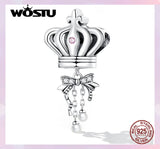 925 Sterling Silver Pink Love Heart Charms Pendants Princess Crown Beads