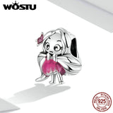 925 Silver Pink Princess Crystal Shoes Charms Beads Fit Bracelet