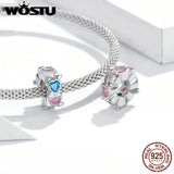 925 Silver Pink Princess Crystal Shoes Charms Beads Fit Bracelet