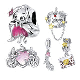 925 Silver Pink Princess Crystal Shoes Charms Beads Fit Bracelet