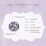 925 Silver Pink Purple Heart Charm Enamel Round Pendant DIY Jewelry