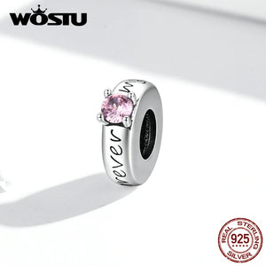925 Silver Pink Zircon Forever My Love Charm Beads - CQC1984