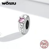 925 Silver Pink Zircon Forever My Love Charm Beads - CQC1984